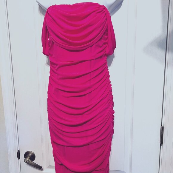 PrettyGarden Fashion/Casual-Pink (Rose Red) Off Shoulder-Rushed Fitted Mini-Smal - Picture 2 of 16